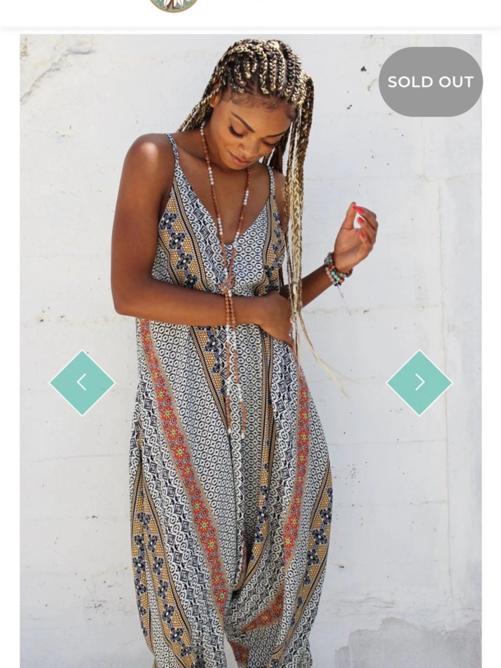 Daughters of Culture-Bohemian Patterned Harem Jumpsuit in Navy, White & Mustard